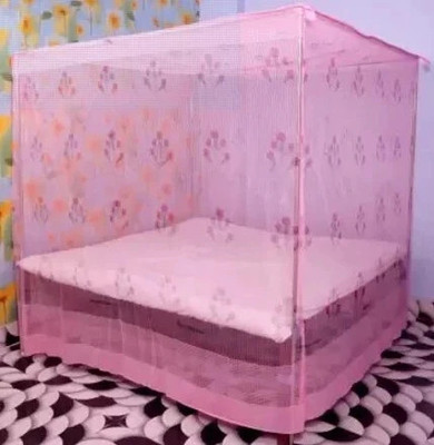 SARA HDPE - High Density Poly Ethylene Adults Washable HDPE Flower Printed premium quality Double bed Size Mosquito Net (6x7) Mosquito Net(Pink, Bed Box)