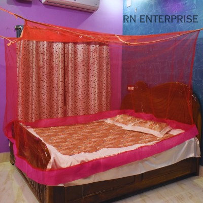 RN ENTERPRISE Polyester Adults Washable Queen Size Bed (6x7 Ft) Mosquito Net(Red, Bed Box)