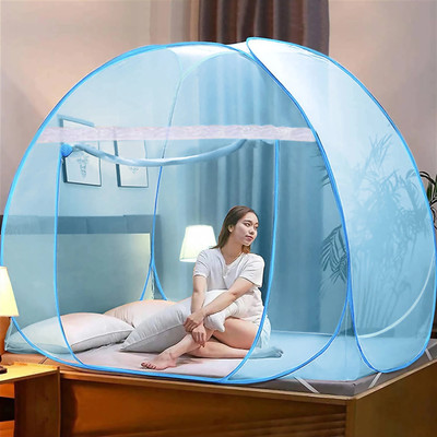 MOM SKIN SOLUTIONS Foldable Double Bed with Free Saviours (Suitable for 6ft x 6ft to 6.5ft x 6.5ft) Polyester Washable Adults Mosquito Net(Full Blue., Tent)