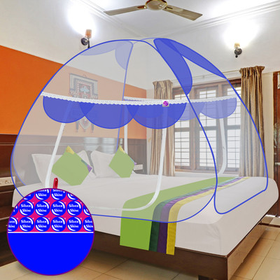 SILVER SHINE Polyester Adults Washable Double Bed Mosquito Net King Size Mosquito Net(Blue, Tent)