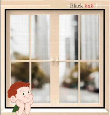 BLEMY HDPE - High Density Poly Ethylene Adults Washable 120 GSM BLACK Mesh Insect Screen – 5X5 ft Window Mosquito Net with Hook & Loopfe Mosquito Net(Black, Frame Hung)