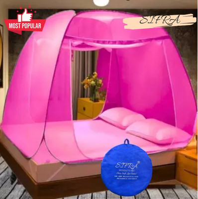 Adbra Polyester Adults Washable Foldable Double Bed with Free Saviours Mosquito Net(Pink, Tent)