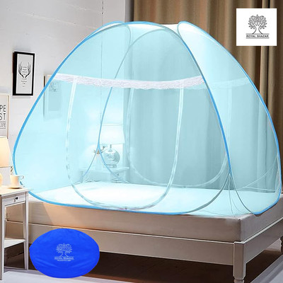 Royal Shazar Polyester Adults Washable Double Bed Mosquito Net Material Polyester King Size White & Blue Pack Of 1 Mosquito Net(White & Blue, Tent)