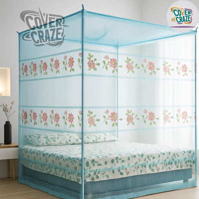 CoverCraze Polyester Adults Washable Flower Design Insect and Mosquito Protection net {6x7feet } Mosquito Net(SKY BLUE, Tent)