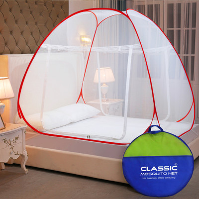 Classic Mosquito Net Polyester Adults Washable Foldable for Double & King Size Bed (200*200*145 CM) Mosquito Net(Red, Tent)