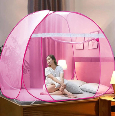 ALFEN Polyester Adults Washable Mosquito Net for Double Bed King Size Foldable, Strong and Durable Tent Mosquito Net(Pink, Tent)