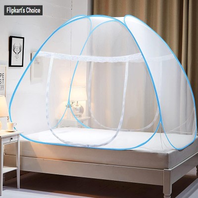 HOPZ Polyester Adults Washable Nylon Foldable Double Bed King and Queen Size Mosquito Net Mosquito Net(Blue, White, Tent)