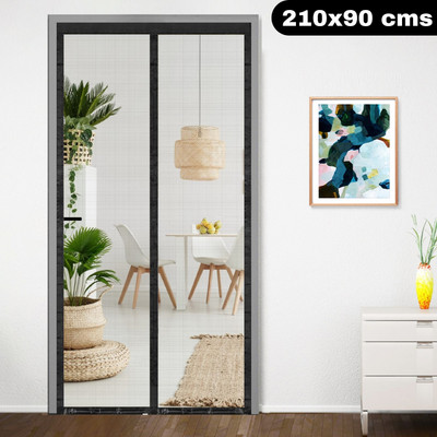 Classic Mosquito Net Fibre Adults Washable (210*90 cm)Magnetic Screen Curtain Patio Door mesh Self-Closing with Full Frame self adesive Hook&Loop Mosquito Net(210x90-Black-fg, Frame Hung)