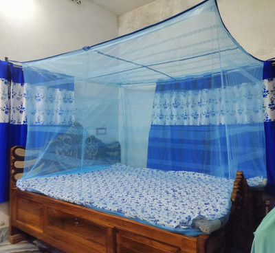 JK TEXTILE Cotton Adults Washable Hira Mosquito Net(Blue, Bed Box)