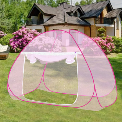 SILVER SHINE Polyester Adults Washable Foldable Polyester Multi Color Washable Single Bed Mosquito Net Mosquito Net(Pink-Pink, Tent)