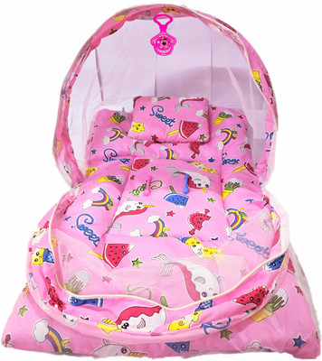 First Vision Cotton Kids Washable Baby Net with Soft Pillow Mosquito Net(Pink, Tent)