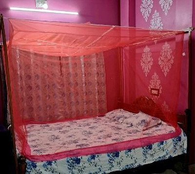 VS Enterprises HDPE - High Density Poly Ethylene Adults Washable double bed Red mosquito protection net {6x7 ft} Mosquito Net(Red, Tent)