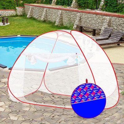 SILVER SHINE Polyester Adults Washable Foldable Polyester Multi Color Washable Single Bed Mosquito Net Mosquito Net(White-Red, Tent)