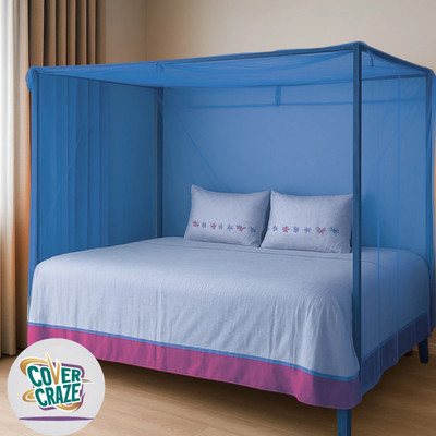 CoverCraze Cotton Adults Washable MonoShield 01 double bed 6x7 feet without stand hanging Mosquito Net(Blue, Bed Box)