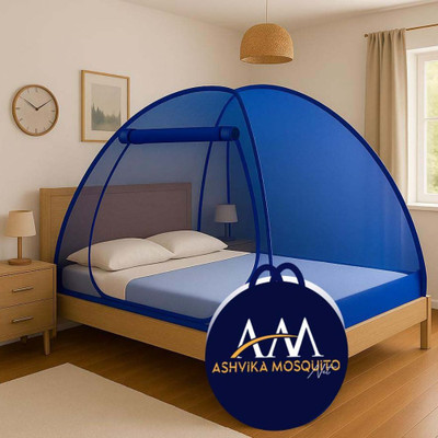 Ashvika mosquitoNet Polyester Adults Washable Double and King size bed 6x6 6.5x6.5 7x7 ft Mosquito Net(Blue, Tent)