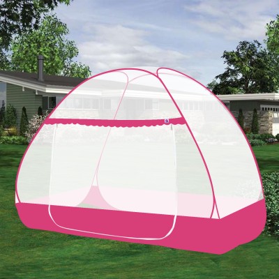 SILVER SHINE Polyester Adults Washable Polyester Adult SINGLE BED Foldable Washable Mosquito Net Mosquito Net(WHITE-PINK, Tent)