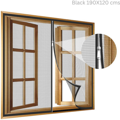 TurtleGrip Fibre Adults Washable 120 GSM Zipper Windows Mosquito Net(black190X120cms, Frame Hung)
