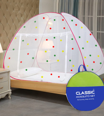 Classic Mosquito Net (LBH- 200*120*130 cms) Foldable for Single Bed Polyester Washable Adults Mosquito Net(Pink+30STAR, Tent)