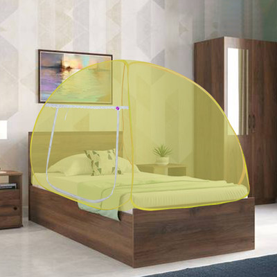 SILVER SHINE Polyester Adults Washable Polyester Foldable for Single Bed yellow Color Tent Mosquito Net Mosquito Net(Yellow, Tent)
