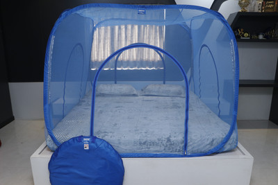 Sukoon Nylon Adults Washable Nylon Square 7X7 RB Mosquito Net(Blue, Tent)