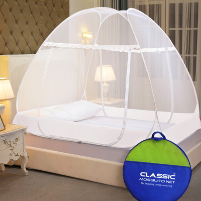 Classic Mosquito Net Polyester Adults Washable Foldable Premium,Double & King Size Bed(200*200*145 CM) Mosquito Net(White, Tent)