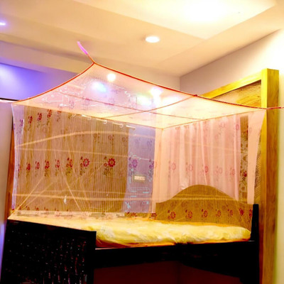 ASTEXTILE Polyester Adults Washable Single Bed Mosquito Net pack of 1 Bed Boxt_13Orange Mosquito Net(Orange, Bed Box)