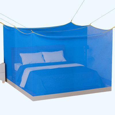 Oriley Nylon Adults Washable Maharani Square Hanging Jali Machardani Plus Size (7 x 4 Feet) Mosquito Net(Blue, Bed Box)