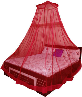 Neruti Enterprise Polyester Adults Washable Double bed (Round) Mosquito Net(Red, Ceiling Hung)