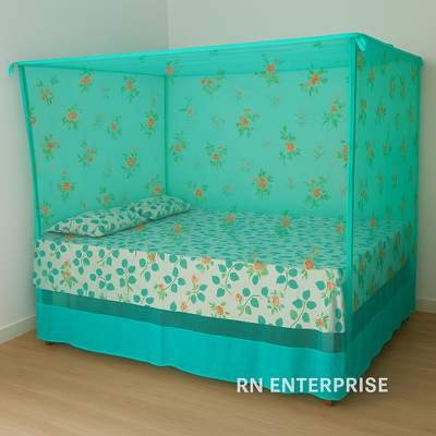 RN ENTERPRISE Cotton Adults Washable Premium Model for Double/Queen/King Size Beds – Elegant Floral Design Mosquito Net(Mint Green, Bed Box)