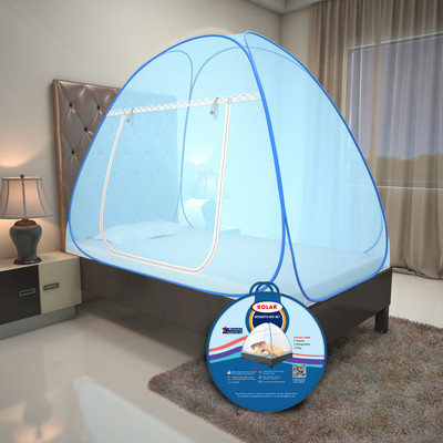 Kolar Full Blue 6 Feet x 4 Feet Premium Single Bed Machardani, Strong and Foldable Polyester Washable Adults Mosquito Net(Full Blue, Tent)