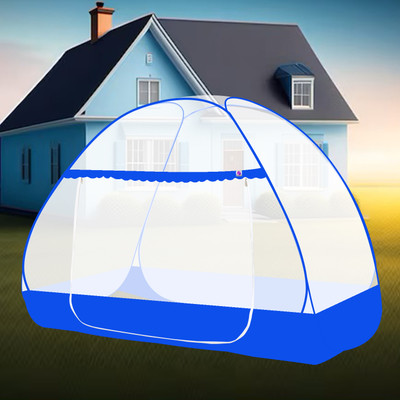 SILVER SHINE Polyester Adults Washable Polyester Adult SINGLE BED Foldable Washable Mosquito Net Mosquito Net(WHITE-BLUE, Tent)