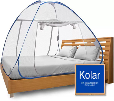 Kolar Polyester Adults Washable Foldable Double Bed With Mobile Pocket Mosquito Net(Blue With Mobile Pocket, Tent)