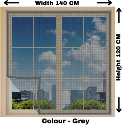 Woodluck Fibre Adults Washable Fiberglass Mosquito net for window self Adhesive hook & loop, Grey-120x140 cm Mosquito Net(Color:Grey-140x110 cm, Frame Hung)