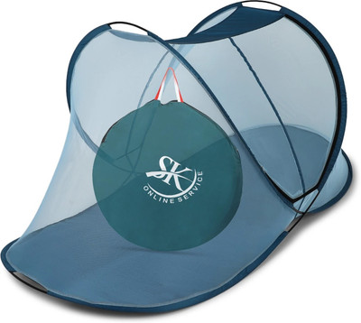 SK Online Services Polyester Adults Washable Polyester Adults Single Bed Foldable Mosquito Net, Macchardani with Cloth base (Size:L x W X H : 7 x 3.5 x 3.16 Feet) Two Side Slider Gate with high Quality Zip Mosquito Net(Blue, Tent)