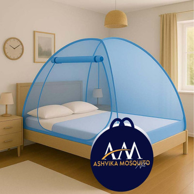 Ashvika mosquitoNet Polyester Adults Washable Double and King size bed 6x6 6.5x6.5 7x7 ft Mosquito Net(SkyBlue, Tent)