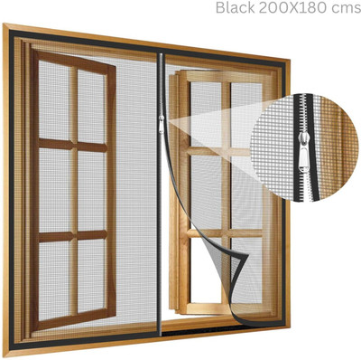 TurtleGrip Fibre Adults Washable 120 GSM Zipper Windows Mosquito Net(black200X180cms, Frame Hung)