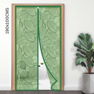 TurtleGrip Polyester Adults Washable Door Mosquito Net with Full Frame Main Doors, New Leaf Design Mosquito Net(Forest Green-190*100cms, Frame Hung)