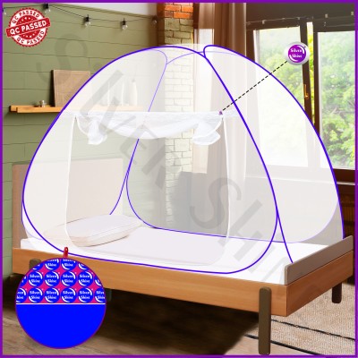 SILVER SHINE Polyester Adults Washable Mosquito Net Polyster Fodeble for Adult Single Bed White Color and Blue Patti Mosquito Net(Blue, Tent)
