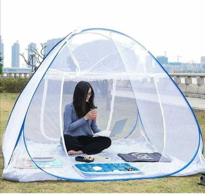 ROKSEN Polyester Adults Washable Mosquito Net for Double Bed | King Size Foldable Machardani | Mosquito Net(Blue, Tent)