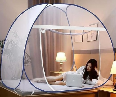 GHAZI Polyester Adults Washable Mosquito Net for Double Bed King Size Foldable, Strong and Durable Tent. Mosquito Net(Dark Blue, Tent)
