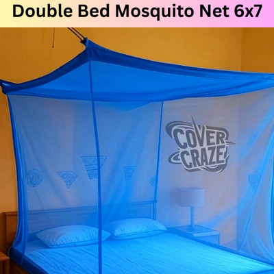 CoverCraze Nylon Adults Washable INSECT,MOSQUITO PROTECTION NET Mosquito Net(Blue, Bed Box)
