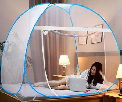 EPiRY Shoppe Polyester Adults Washable Mosquito Net for Double Bed, King-Size, Strong net, High Durability, Foldable Mosquito Net(Blue, Tent)