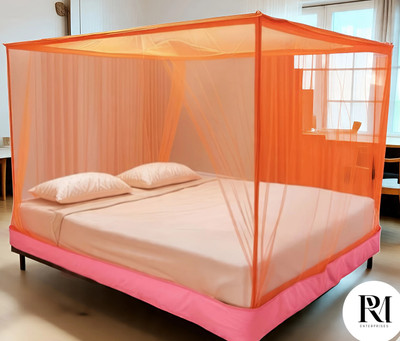 Rm Enterprises HDPE - High Density Poly Ethylene Adults Washable Air Flowable ORANGE King Size Bed (7x8)ft Mosquito Net(Orange, Bed Box)