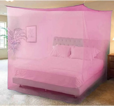 AARTI HDPE Pink Colour Double bed size mosquito net HDPE - High Density Poly Ethylene Washable Adults Mosquito Net(Pink, Bed Box)