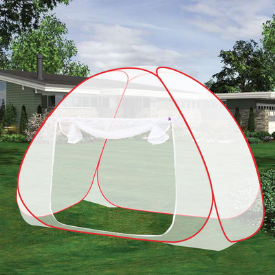 SILVER SHINE Polyester Adults Washable Foldable Polyester Multi Color Washable Single Bed Mosquito Net Mosquito Net(White-Red, Tent)