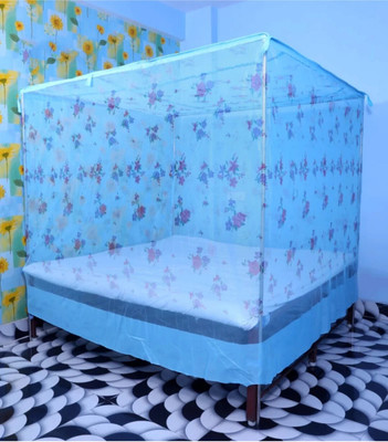 Mehon Craft Cotton Adults Washable Mosquito Net for Queen Size Bed Machardani PGON (Size 6/6 x 7/7 -feet) Mosquito Net(Light Blue, Bed Box)