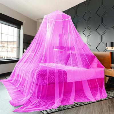 Maruti Enterprise Polyester Adults Washable mosquito net Round Ceiling Hanging Double Bed , Polyester Foldable Mosquito Net(Pink, Ceiling Hung)