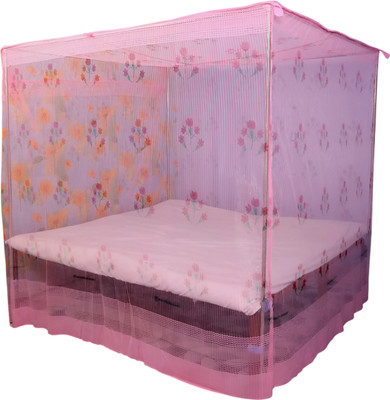 Fabrachana Polyester Adults Washable queen bed machhardani/mosquito net breathable without stand hanging Mosquito Net(Pink, Bed Box)