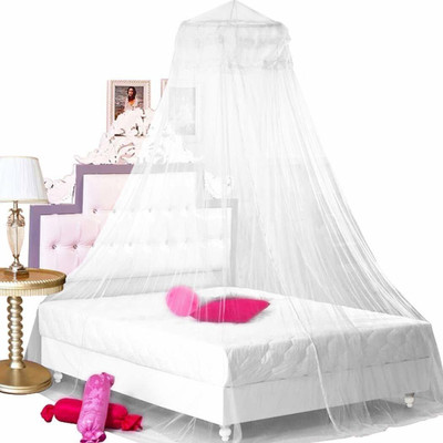O AND M FASHION Polyester Adults Washable Round Mosquito Net For Double Bed Mosquito Net(White, Ceiling Hung)