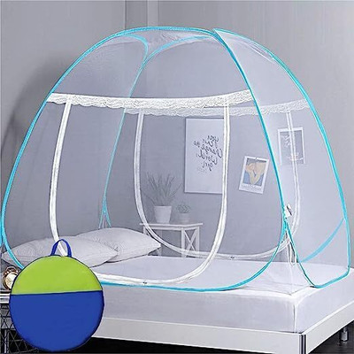 MARATHON Polyester Adults Washable Polyester Foldable Portable Insect Screen Machhardani for King Size Double Bed Mosquito Net(Sky Blue, Tent)